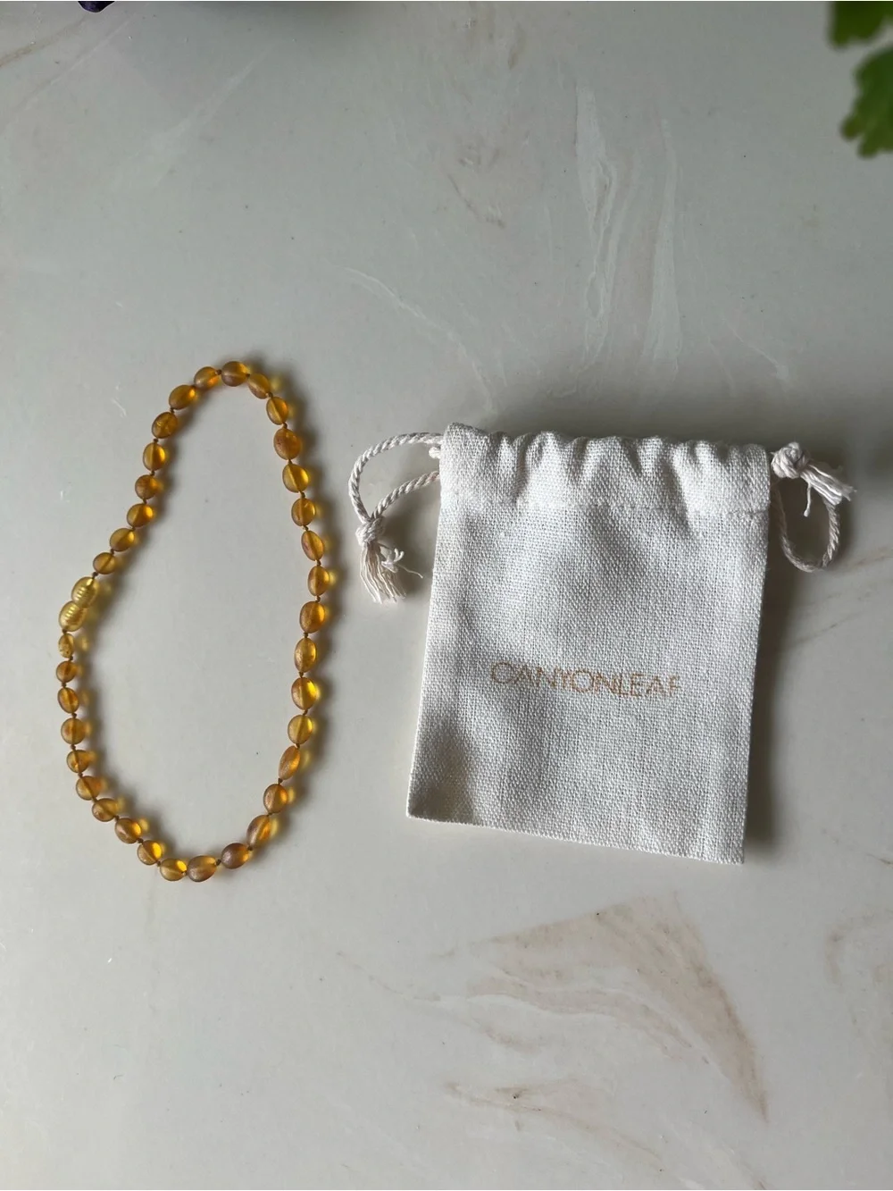 Raw Amber Canyon Leaf kids size necklace